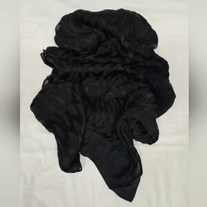 Silk Floral Print Black Scarf
